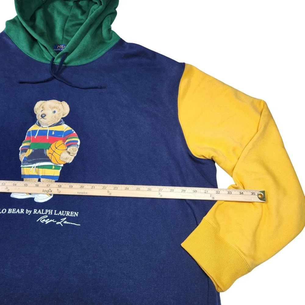 Polo Ralph Lauren Hoodie Navy Multi Color Block Polo Bear Basketball Men's 4XLT